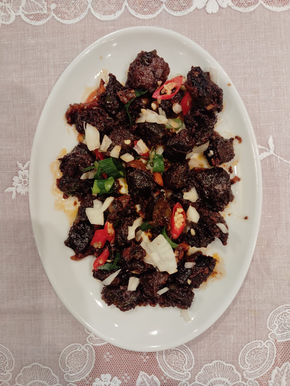 Close up of mutton sukuti